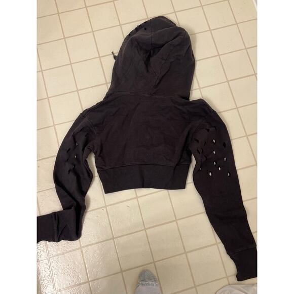 NWT Niyama Sol destroyed crop hoodie Espresso brown sz XS 100% cotton soft warm - Picture 10 of 11